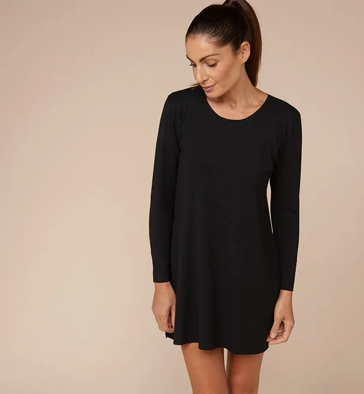 Casagin maximaglia Tencel maniche lunghe nera vestito morbido