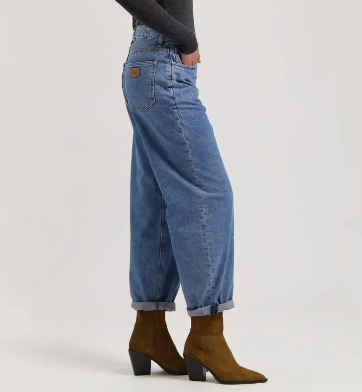 Casagin vita alta barrel jeans donna Blu cotone biologico