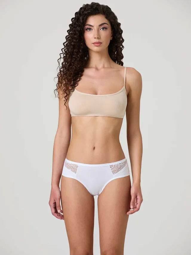 Jadea 061 Slip Cotone Elasticizzato Pizzo Laterale Bianco
