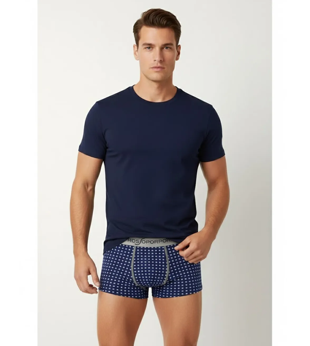 Rossoporpora coordinato uomo maglia e boxer blu in cotone