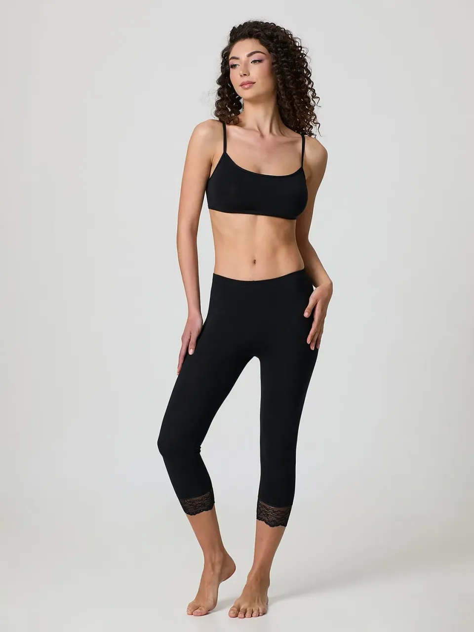 Jadea 4319 leggings capri cotone pizzo nero