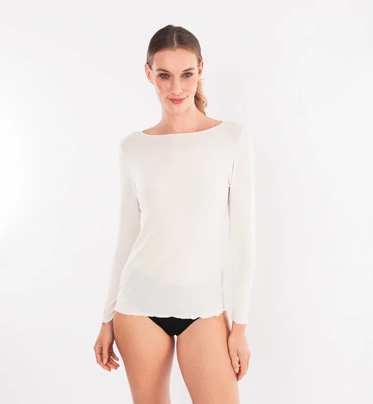 Casagin Maglia scollo barchetta maniche lunghe burro Tencel cashmere