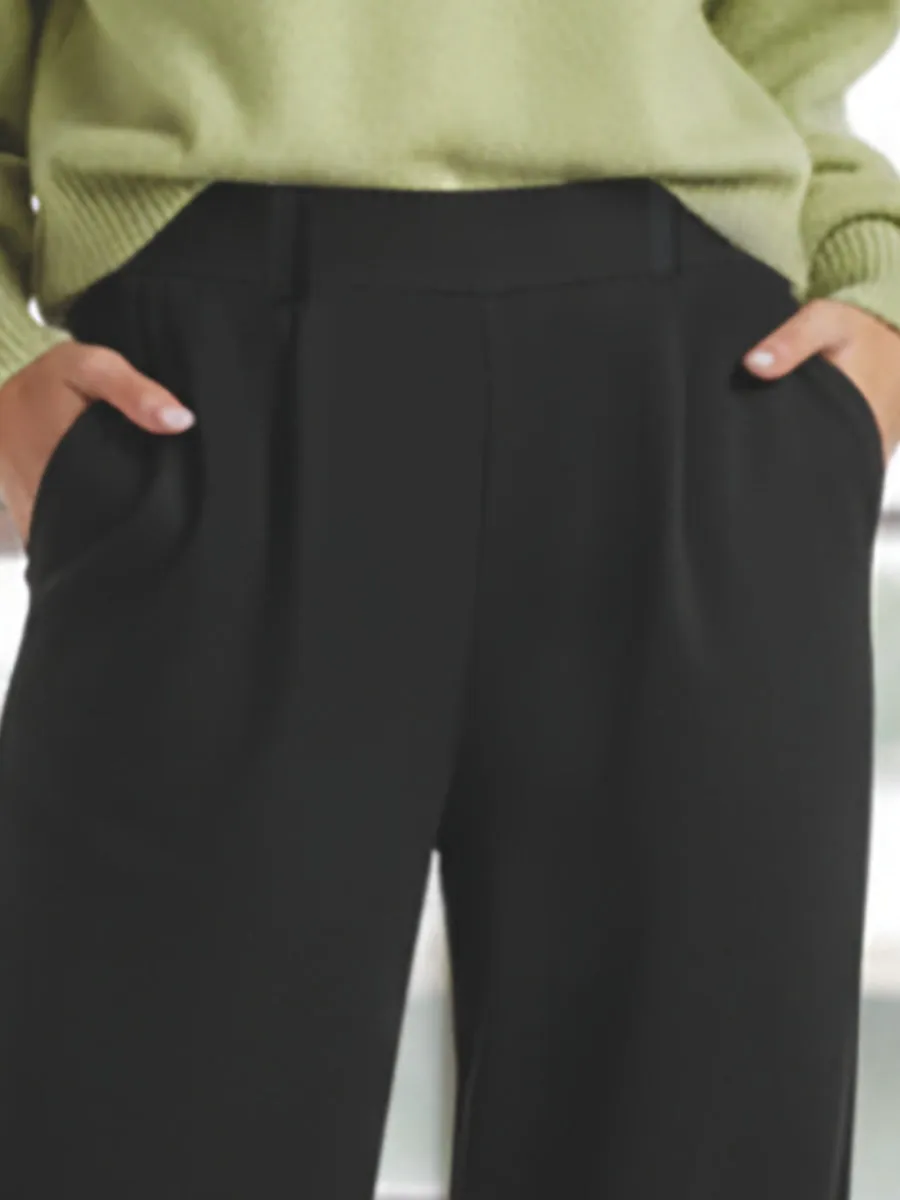 Si'èLei LG23 pantalone nero gamba larga elasticizzato