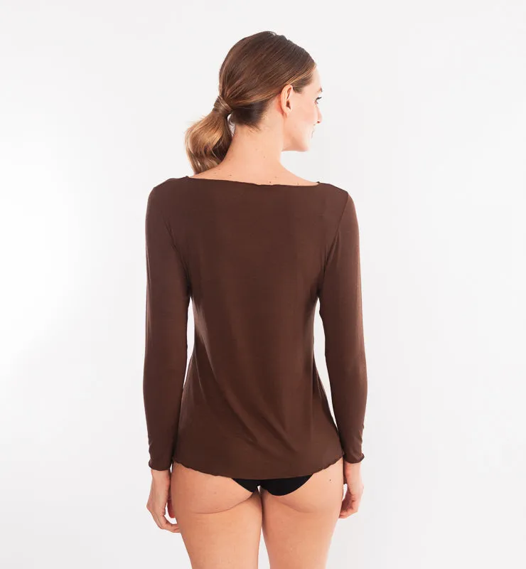Casagin Maglia scollo barchetta maniche lunghe burro Tencel cashmere