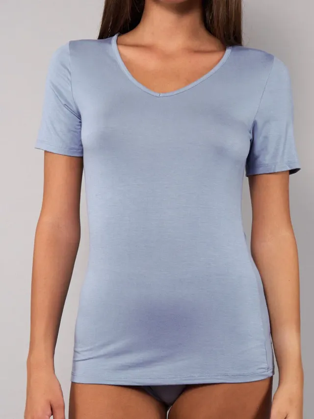 Si'èLei Today 6008 maglia manica corta scollo V denim modal