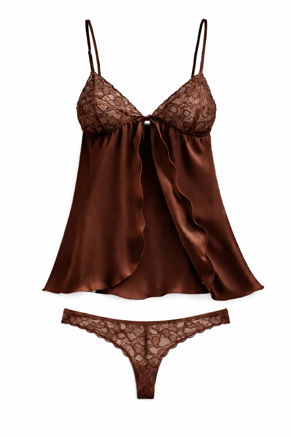 Rossoporpora Raso Pizzo coordinato intimo cioccolato