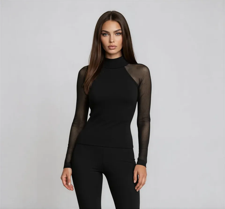 Rossoporpora Lupetto Cashmere Modal maniche tulle nero