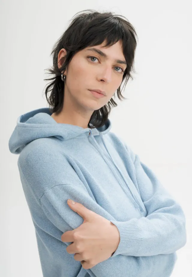 Casagin Jacquard Knit felpa con cappuccio azzurro cotone bio