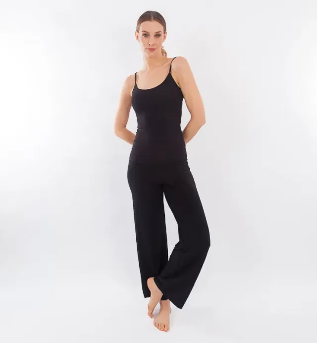 Casagin pantaloni palazzo Tencel neri vita morbida senza elastico