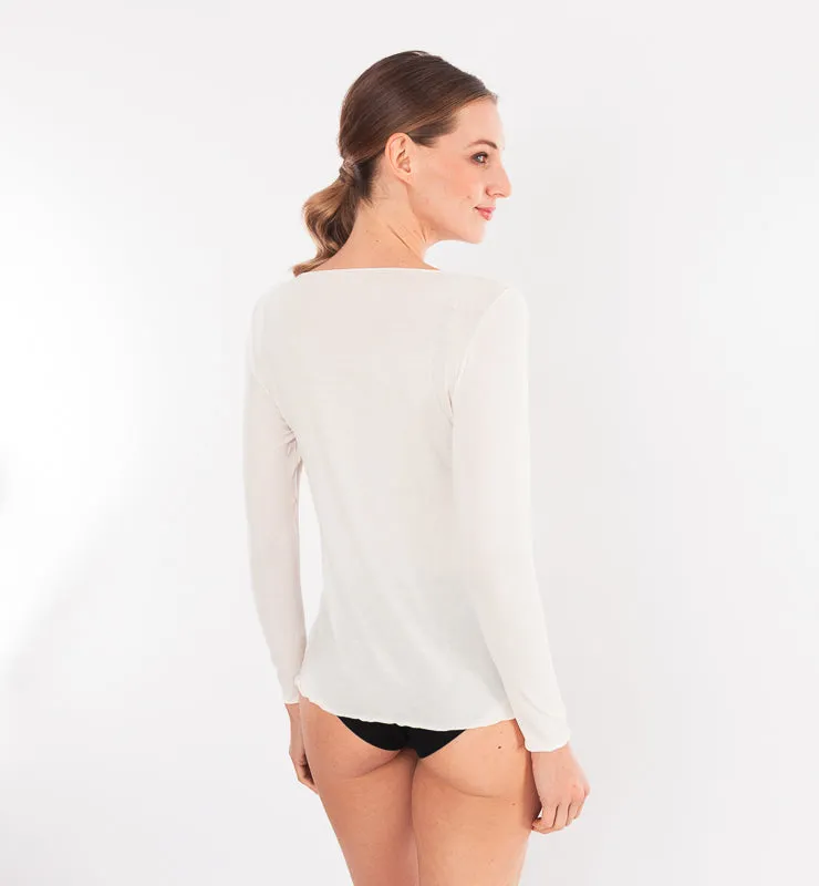 Casagin Maglia scollo barchetta maniche lunghe burro Tencel cashmere