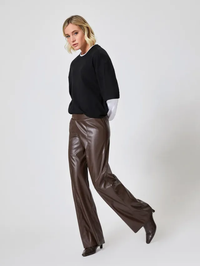 Jadea 4013 pantalone wide-leg ecopelle donna