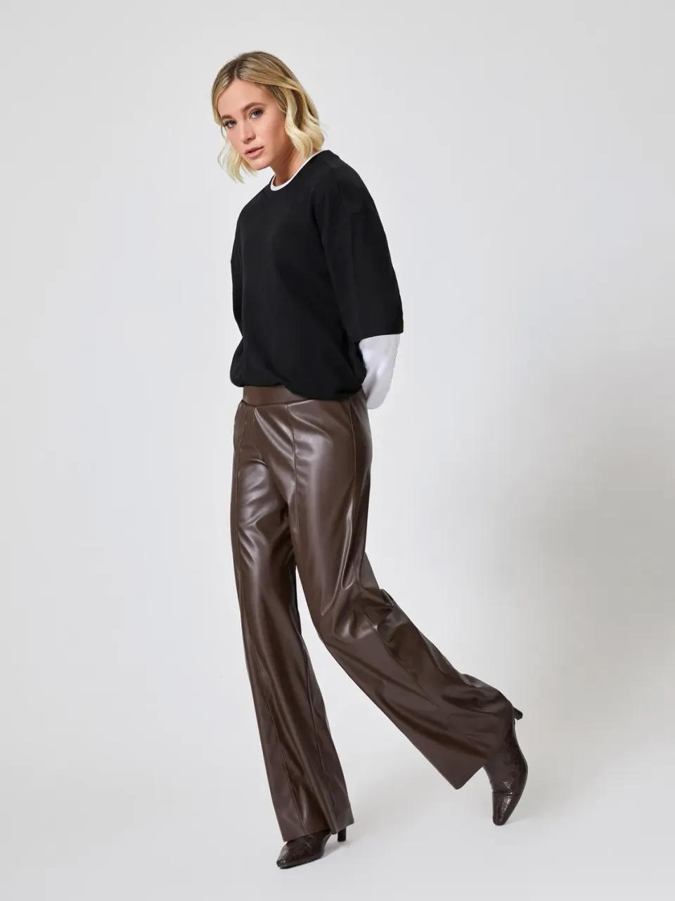 Jadea 4013 pantalone wide-leg ecopelle donna