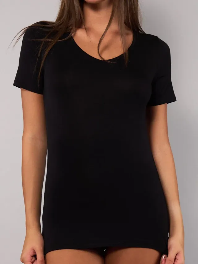 Si'èLei Today 6008 maglia scollo a V nero in modal