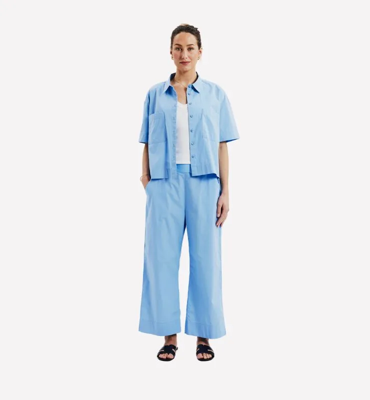 Casagin popeline pantaloni crop donna Azzurro cotone bio