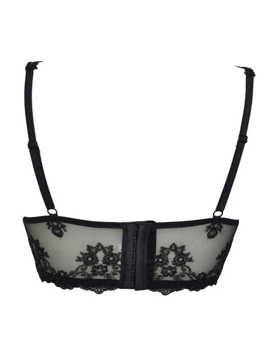 SièLei Glam 1944 top nero tulle coppe imbottite ferretto