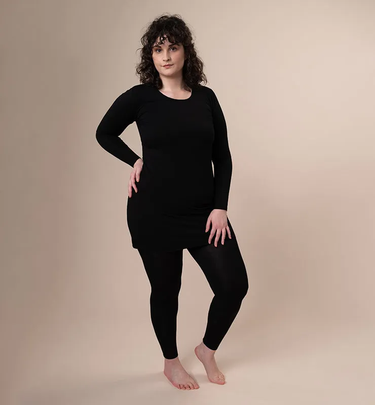 Casagin maximaglia Tencel maniche lunghe nera vestito morbido