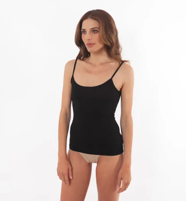 Casagin Canotta a Spallina Fina Tencel Nero