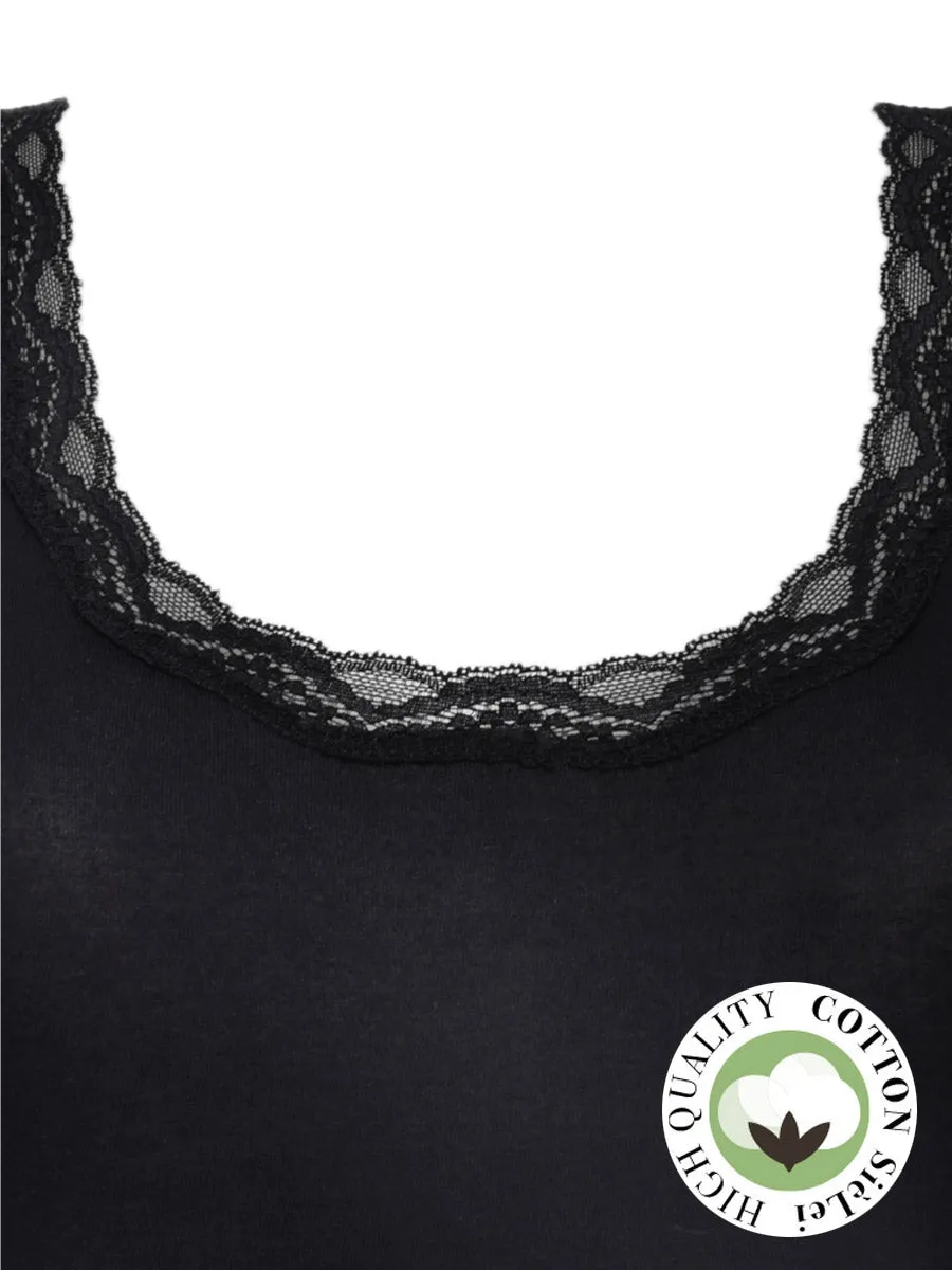 Si'èLei Natural Cotton 1434 canotta nero cotone bio e pizzo
