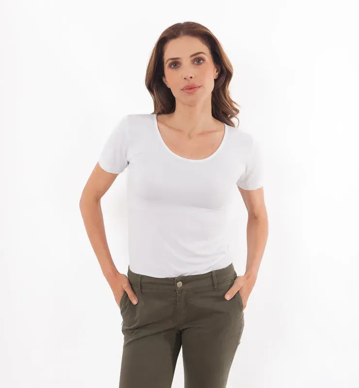 Casagin T-Shirt Tencel Donna Maniche Corte Scollo Rotondo