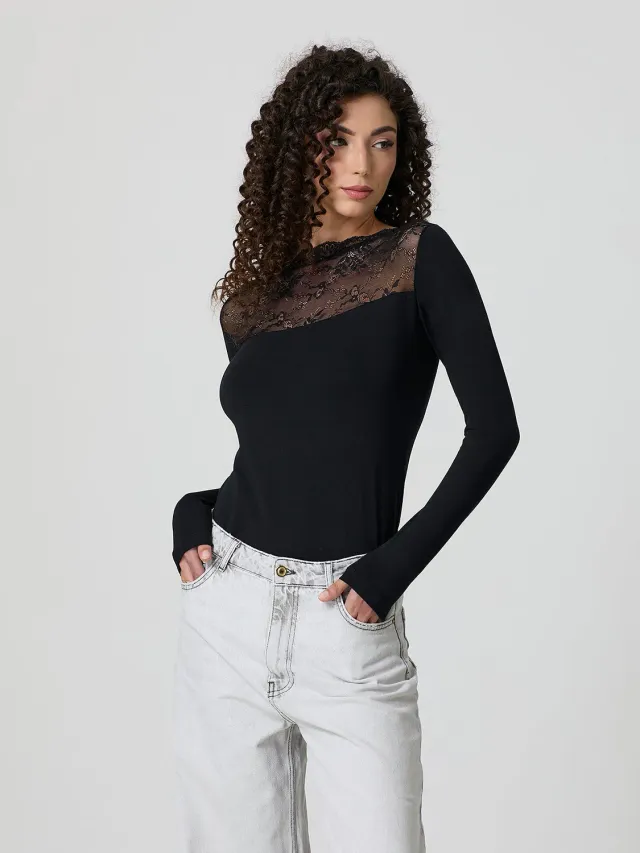 Jadea Basic 4464 maglia cotone manica lunga nera