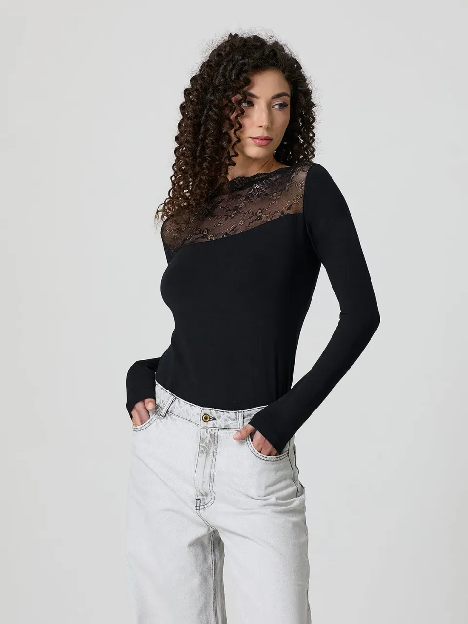 Jadea Basic 4464 maglia cotone manica lunga nera