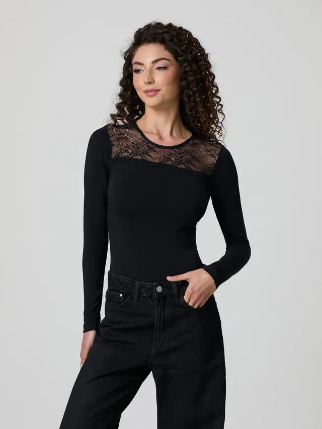 Jadea Basic 4404 Body Cotone Nero Manica Lunga