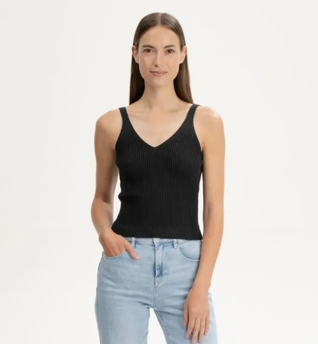 Casagin Top maglia a costine scollo V canotta cotone bio