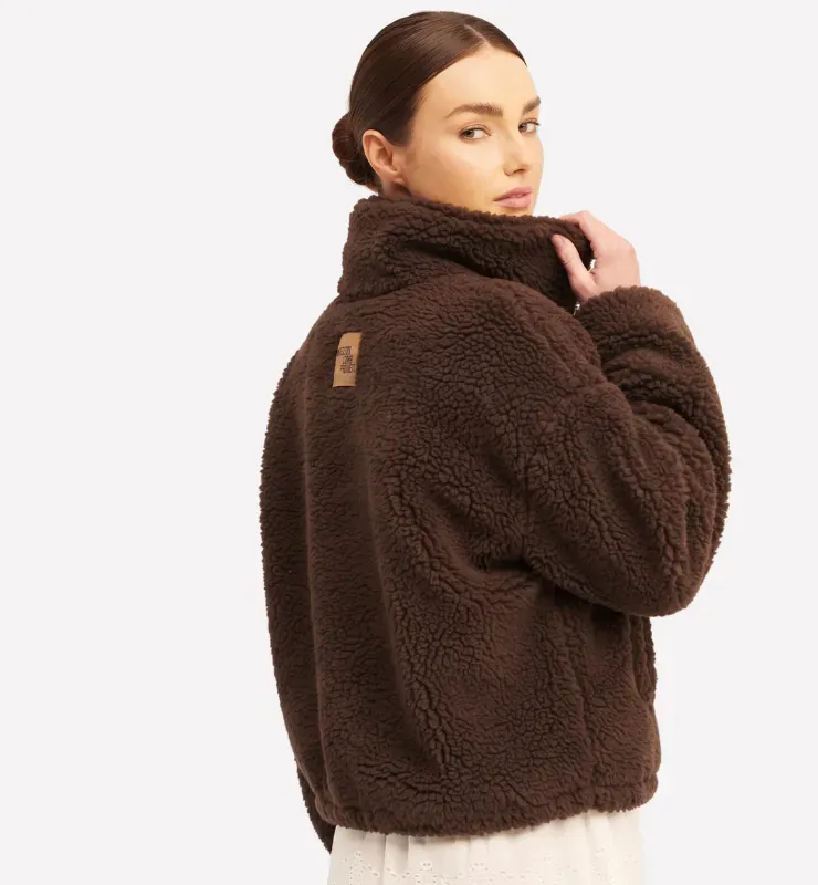 Casagin Oversize giacca pile cioccolato lana bio effetto montone