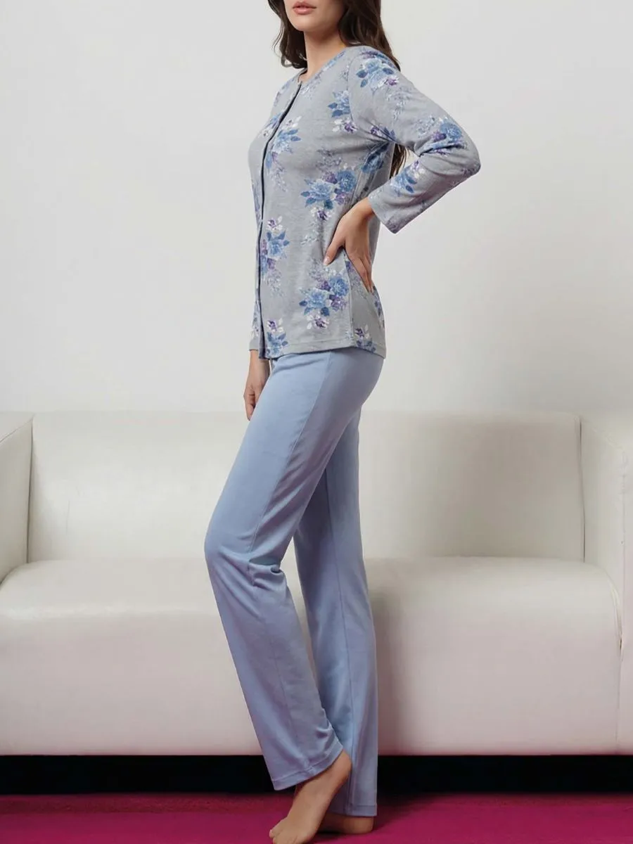Si'èLei Vintage VI14 pigiama azzurro caldo cotone aperto davanti