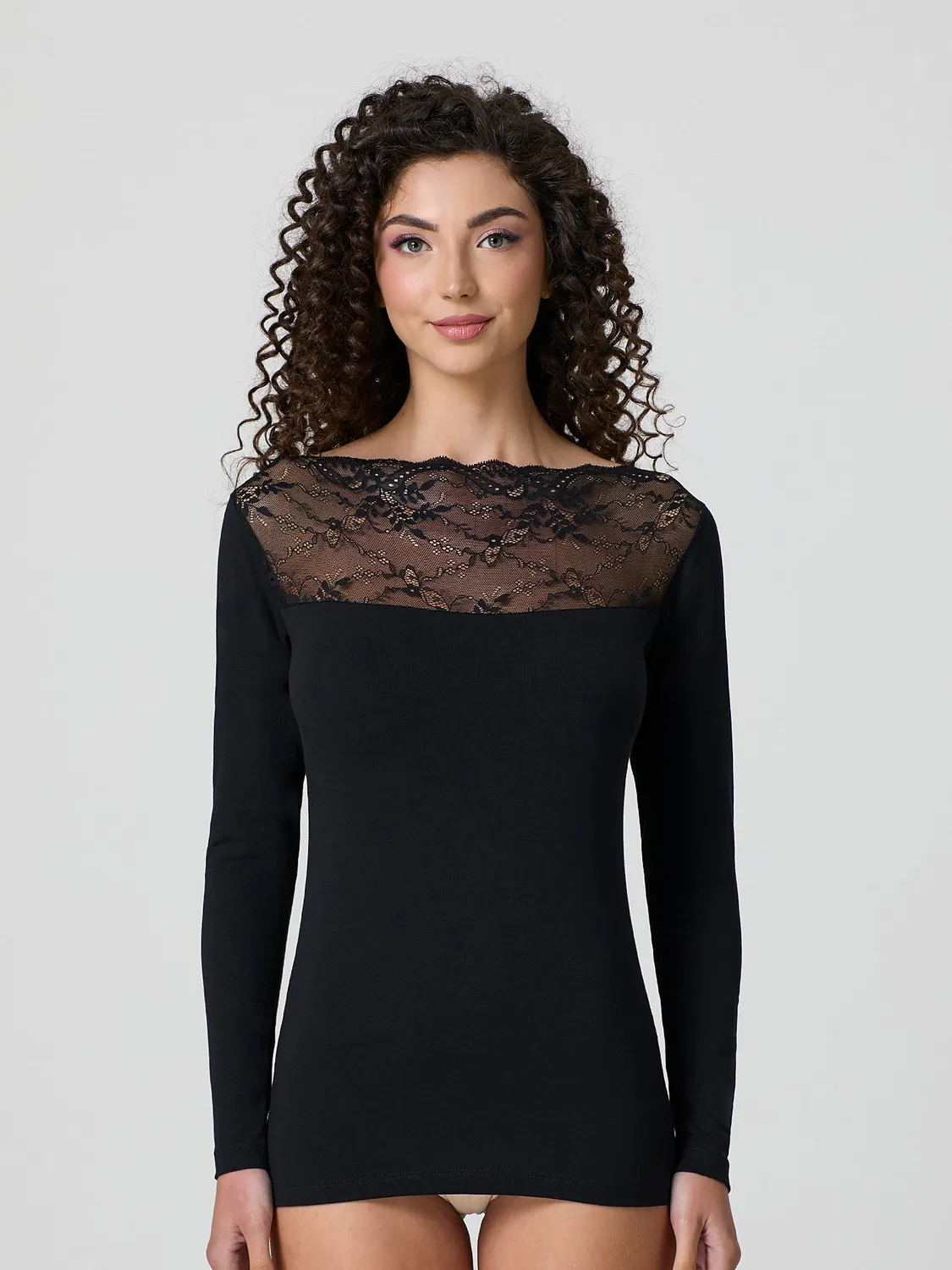 Jadea Basic 4464 maglia cotone manica lunga nera
