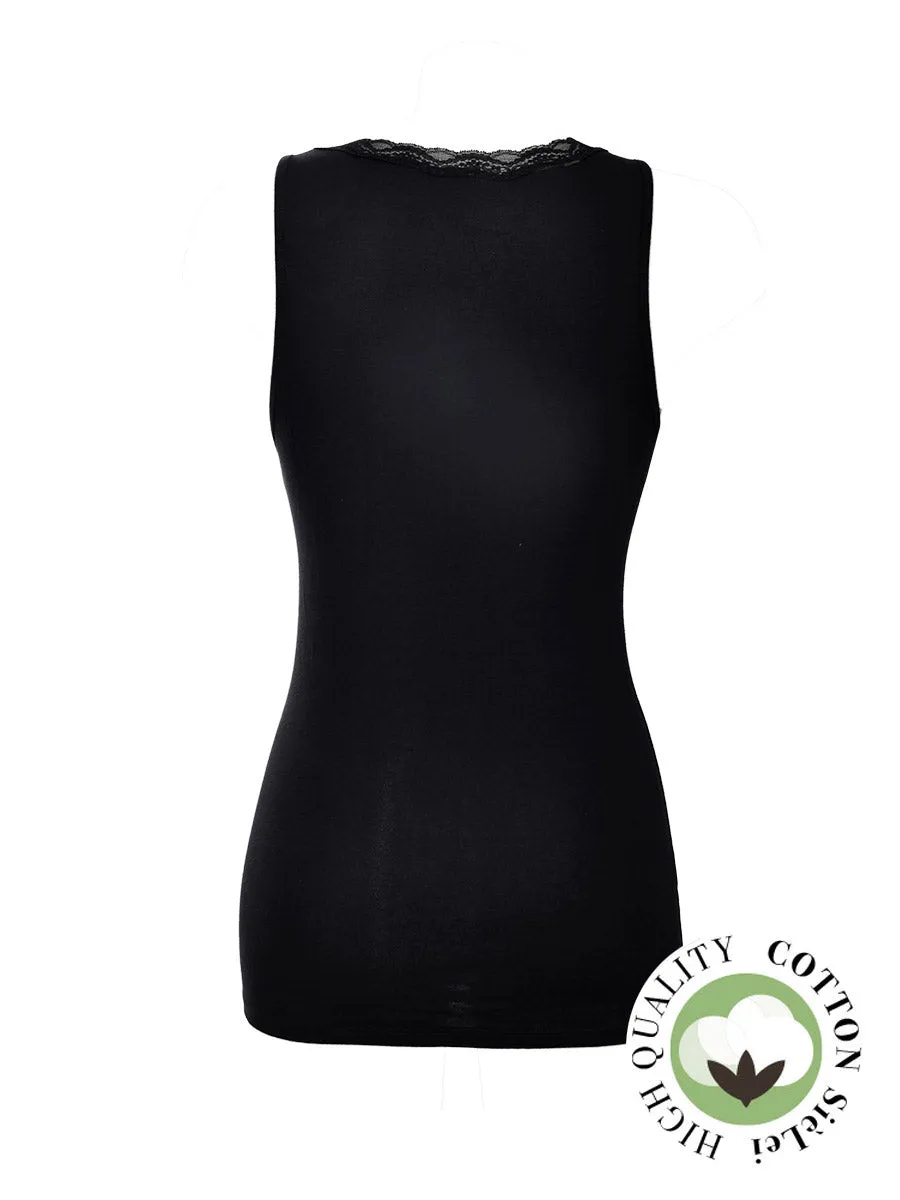 Si'èLei Natural Cotton 1434 canotta nero cotone bio e pizzo
