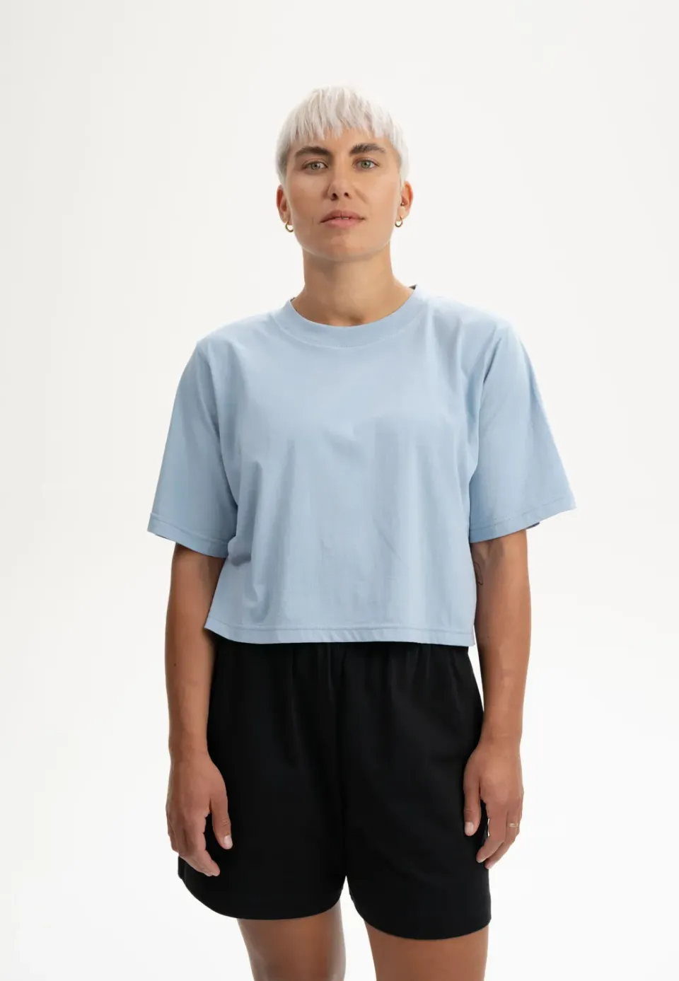 Casagin T-Shirt Crop Donna in Cotone Biologico Azzurro Chiaro