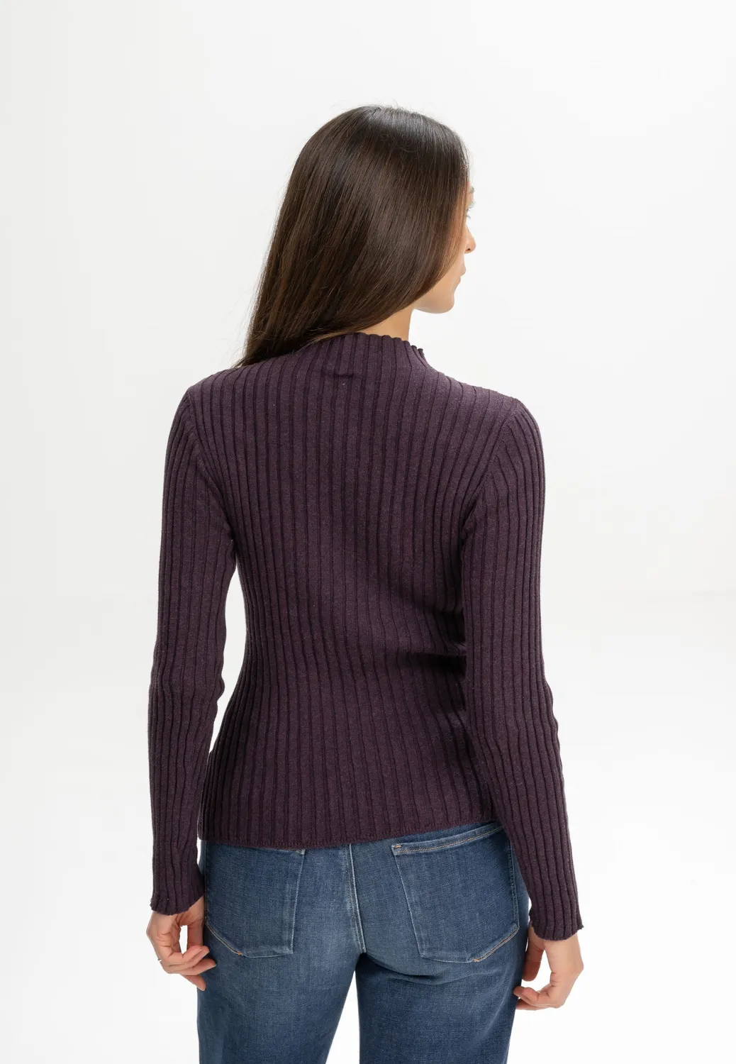 Casagin Maglia Coste collo alto maglia crema cotone bio