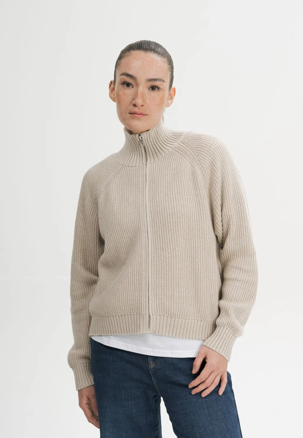 Casagin Cotone Biologico giacca maglia zip crema calda