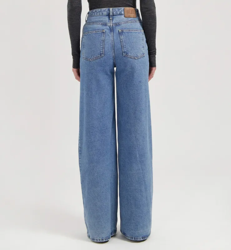 Casagin vita alta palazzo jeans donna Blu cotone biologico