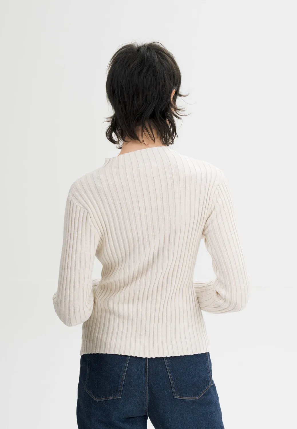 Casagin Maglia Coste collo alto maglia crema cotone bio