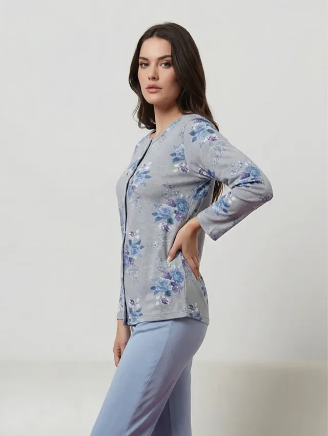 Si'èLei Vintage VI14 pigiama azzurro caldo cotone aperto davanti