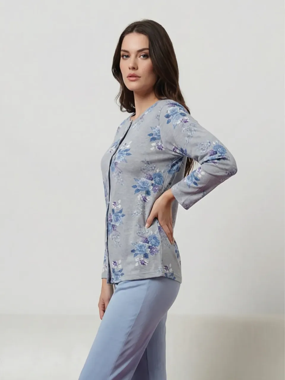 Si'èLei Vintage VI14 pigiama azzurro caldo cotone aperto davanti