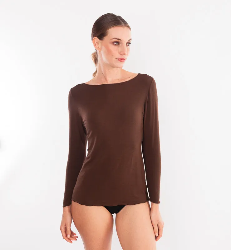 Casagin Maglia scollo barchetta maniche lunghe burro Tencel cashmere