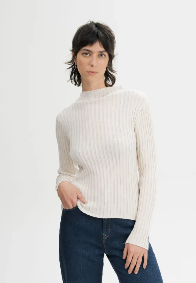 Casagin Maglia Coste collo alto maglia crema cotone bio