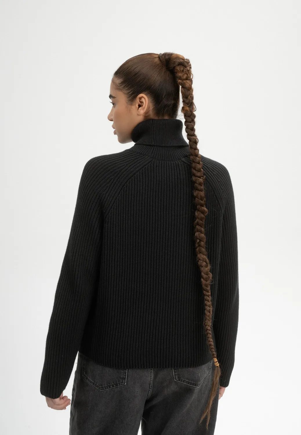 Casagin Maglione Collo Alto a Coste maglione cotone organico nero
