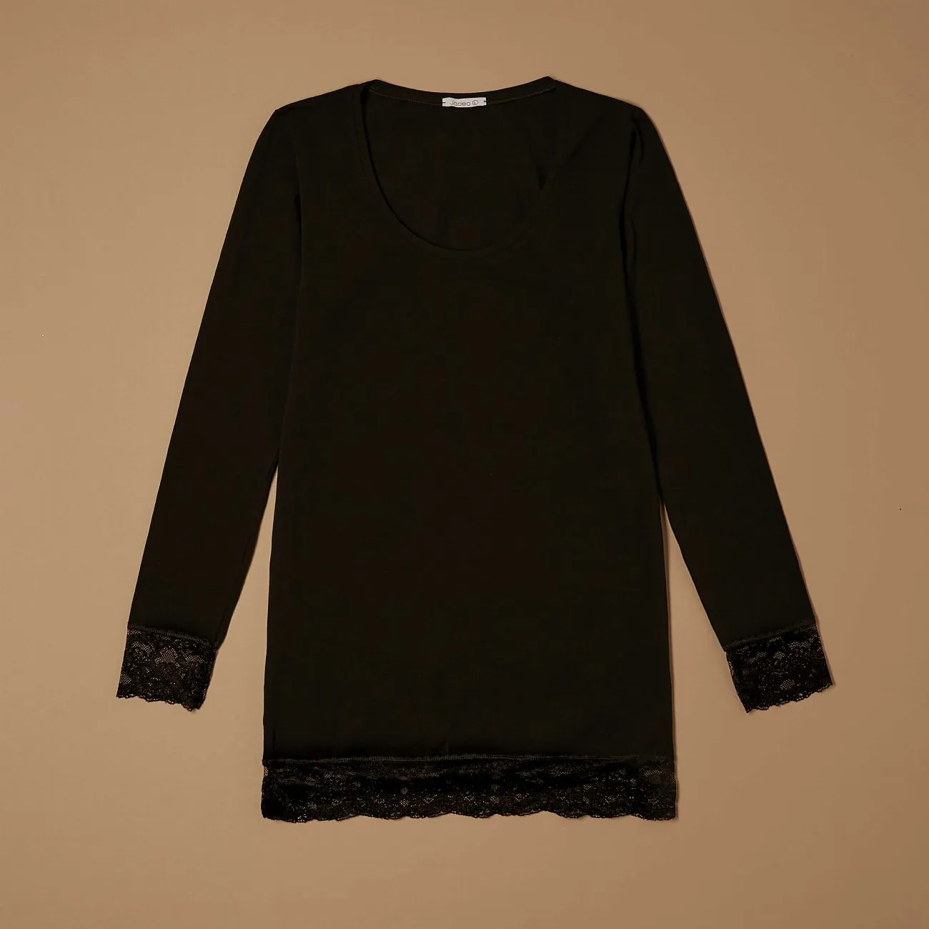 Jadea 4268 Maglia Manica Lunga Cotone Pizzo Nera