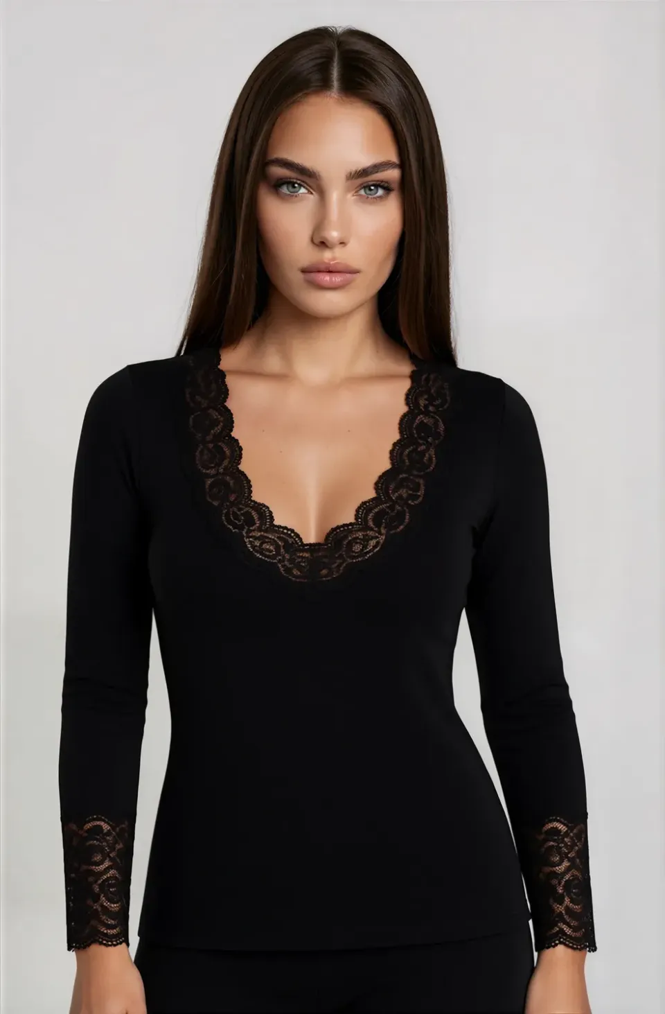 Rossoporpora Modal Pizzo maglia nero manica lunga donna
