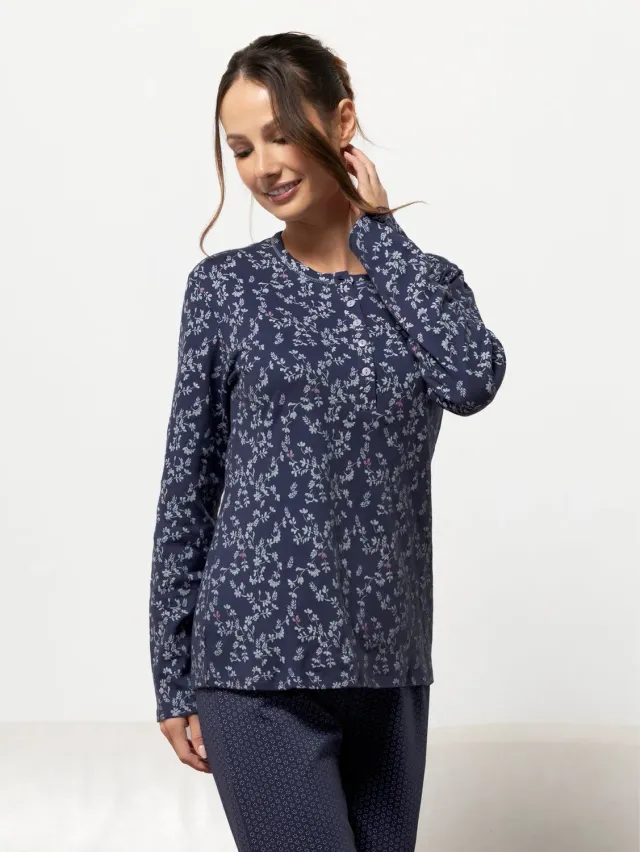 Si'èLei Ramelie RA16 pigiama donna caldo cotone blu floreale