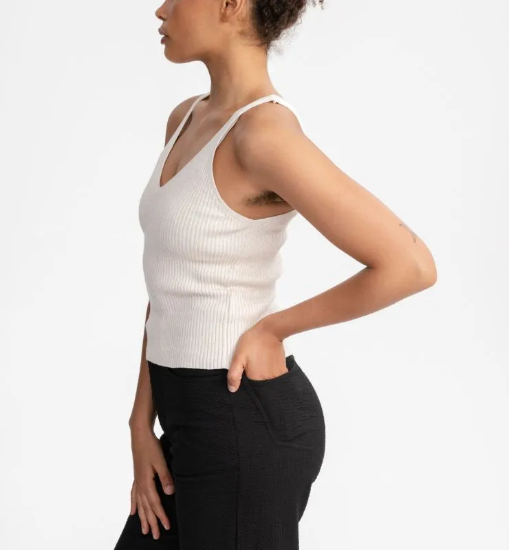 Casagin Top maglia a costine scollo V canotta cotone bio