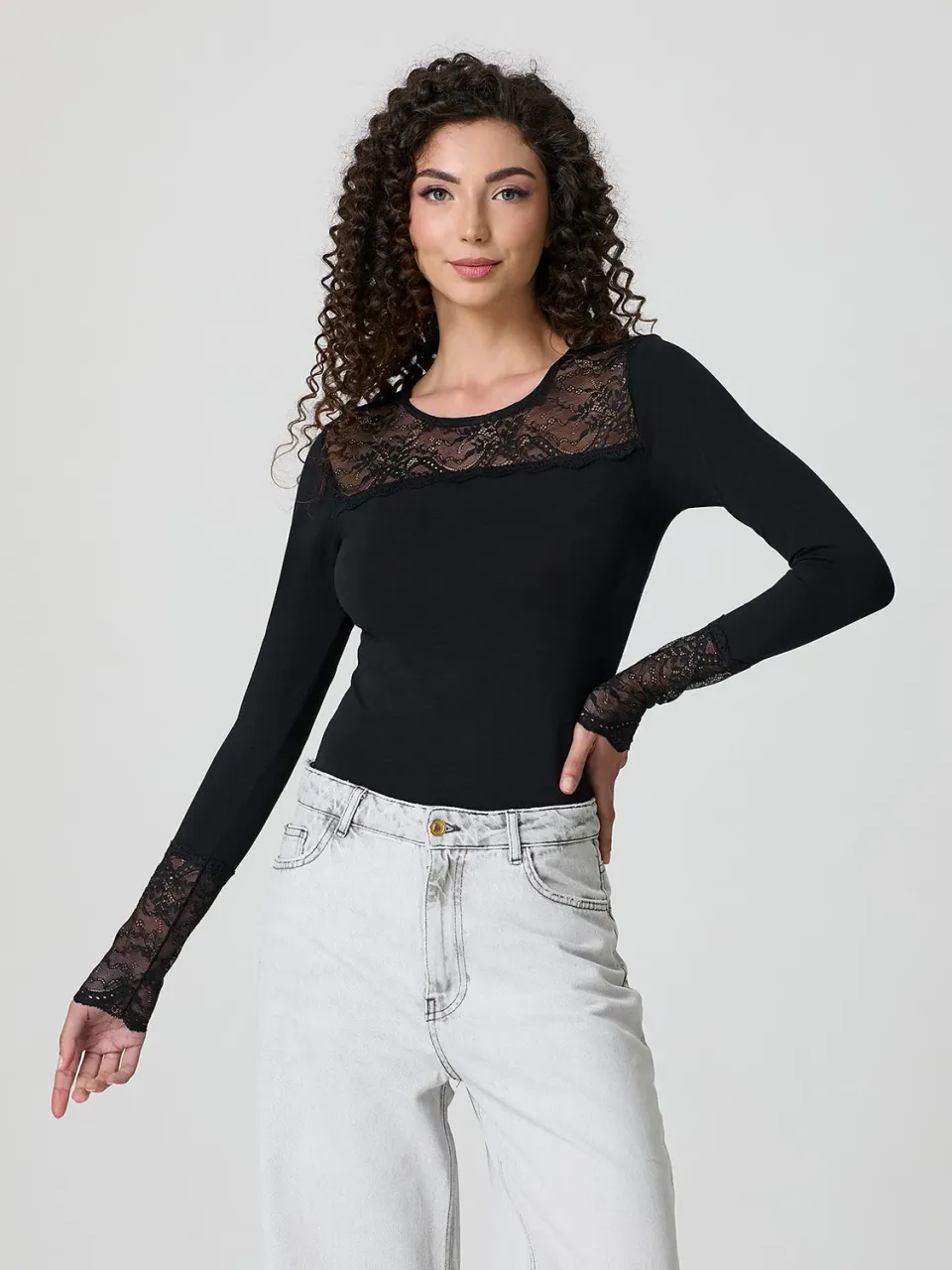 Jadea 4871 maglia sottogiacca cotone pizzo nera