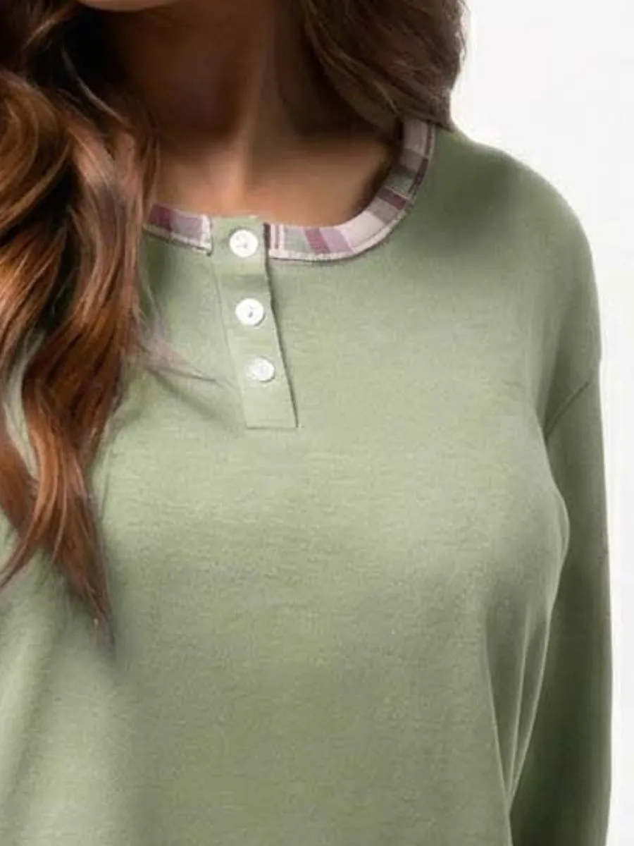 Si'èLei Clody CL26 Camicia da Notte Cotone Verde Salvia