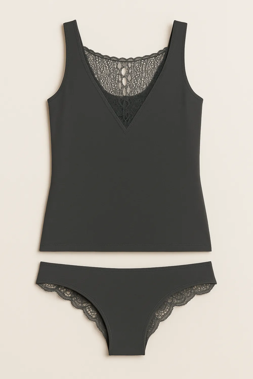 Rossoporpora coordinato pizzo completo intimo nero canotta+brasiliano