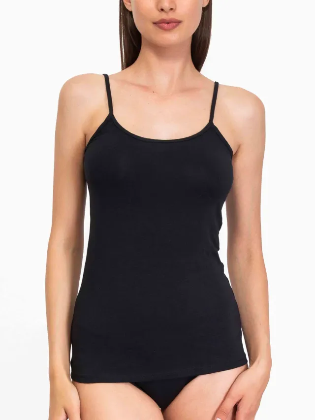 Si'èLei Natural Cotton 1430 canotta nero spalline sottili