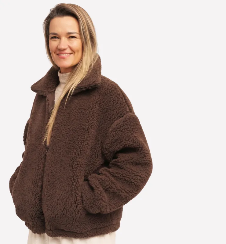 Casagin Oversize giacca pile cioccolato lana bio effetto montone